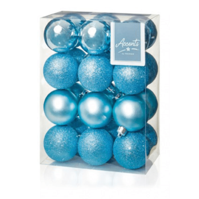 Ice Blue Christmas Baubles 6 cm set of 24, multi finish Christmas