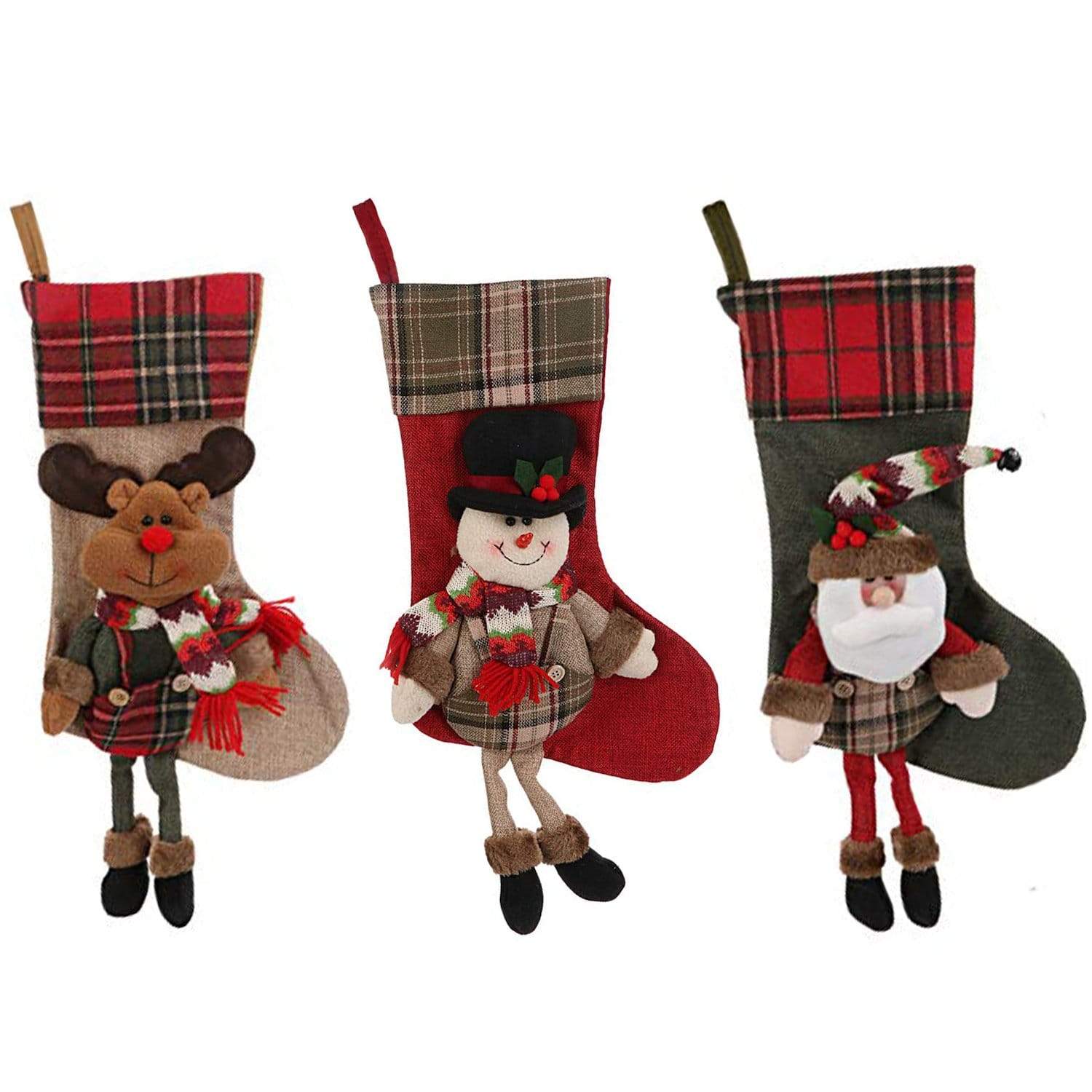 Large Christmas Stockings Set - Santa, Snowman & Reindeer | Christmas ...